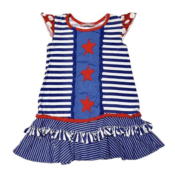 Jelly The Pug Stars And Striped Ruffle Dress Size 5 - Picture 1 of 5